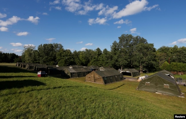 Tents erected by the Canadian Armed Forces to house asylum-seekers at the Canada-United States border in Lacolle, Quebec, Aug. 9, 2017.