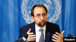 United Nations High Commissioner for Human Rights Zeid Ra'ad al-Hussein of Jordan speaks during a news conference at the United Nations European headquarters in Geneva, Switzerland, May 1, 2017.
