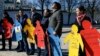 Activists take part in a flashmob to highlight human rights violations against Tatars living on the peninsula of Crimea, annexed by Russia two years ago, in Kiev, Ukraine, March 16, 2016.