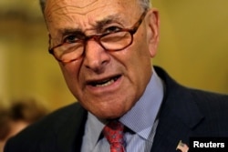 U.S. Senate Minority Leader Chuck Schumer (D-NY) speaks to reporters at the Capitol as fallout continued over U.S. President Donald Trump's Helsinki summit with Russian President Vladimir Putin, in Washington, U.S., July 17, 2018.