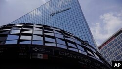 FILE - Mexico's stock exchange, or "Bolsa de Valores," is seen in Mexico City, July 2, 2018.