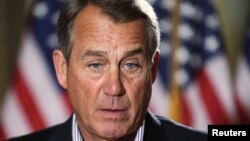 U.S. House Speaker John Boehner (R-OH) speaks to the media outside his office on Capitol Hill in Washington, Dec. 7, 2012.