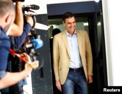 Spain's acting Prime Minister Pedro Sanchez arrives at a party meeting a day after Spain's general election, at PSOE headquarters in Madrid, Spain, April 29, 2019.