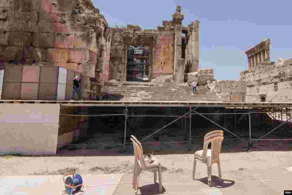 The stage is readied ahead of the opening night of Baalbeck International Festival, which takes places next Friday. (John Owens for VOA News)