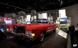 FILE - Chuck Berry's 1973 Cadillac Eldorado is on display at the National Museum of African American History and Culture in Washington, Sept. 14, 2016.