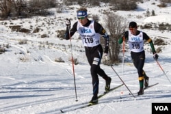 Erik Bjornsen pulls ahead on the way to a first place finish in the 15km classic race at the 2014 U.S. National Championships in Soldier Hollow, Utah on Jan. 4, 2014.