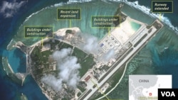 Satellite imagery analysis by geopolitical intelligence firm Stratfor shows overall land, building and military expansion by China on Woody Island in the South China Sea. (Courtesy of Stratfor)