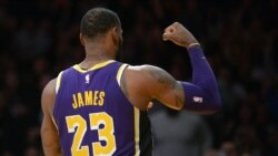 Los Angeles Lakers forward LeBron James (23) reacts after scoring a basket against the Denver Nuggets during the first half at Staples Center, March 6, 2019, in Los Angeles