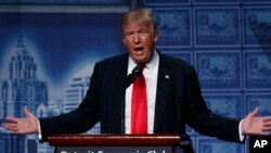 Republican presidential candidate Donald Trump delivers an economic policy speech to the Detroit Economic Club, Aug. 8, 2016, in Detroit, Michigan.