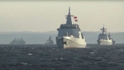 중국과 러시아 해군 함정들이 일본해(동해)상에서 합동 훈련을 진행하고 있다. 러시아 국방부가 18일 공개한 영상 속 장면.