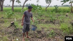 Petani Wahidin saat bekerja di lahan yang akan dibangun pura, Rabu (15/5/2019). Foto: Sasmito