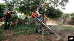 Soldiers clean a backyard to prevent the spread of yellow fever in San Lorenzo, Paraguay, Feb 19, 2008.