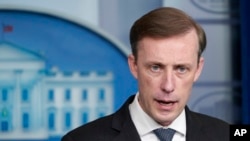 FILE - White House National Security Adviser Jake Sullivan speaks during the daily briefing at the White House in Washington, October 26, 2021.