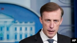 FILE - White House nationalist  information    advisor  Jake Sullivan speaks during the regular  briefing astatine  the White House successful  Washington, Oct. 26, 2021.