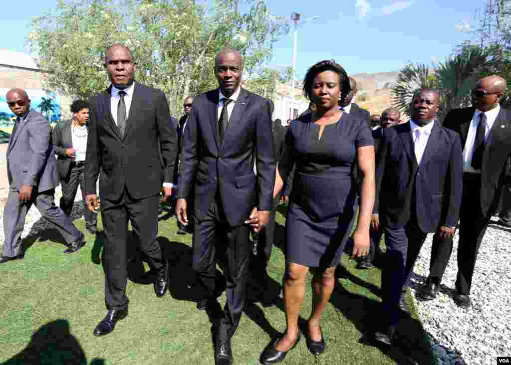 Haiti's President Jovenel Moise and first lady Martine Moise attend an event in memory of people killed in a devastating earthquake in 2010, in Port-au-Prince, Haiti January 12, 2019. REUTERS/Jeanty Junior Augustin - RC182E518410