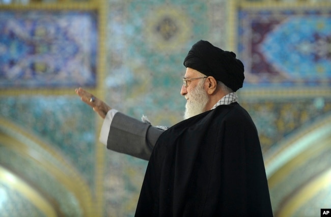 In this picture released by official website of the office of the Iranian supreme leader on March 21, 2017, Supreme Leader Ayatollah Ali Khamenei waves to a crowd in his trip to the northeastern city of Mashhad, Iran.