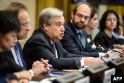 UN Secretary-General Antonio Guterres delivers a speech before the United Nations Conference on Disarmament on Feb. 25, 2019 in Geneva.