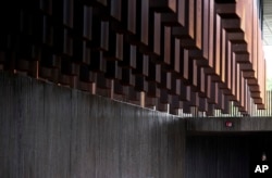 This photo shows part of the display at the National Memorial for Peace and Justice, a new memorial to honor thousands of people killed in racist lynchings