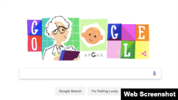 A screenshot of Google's Doodle honoring Dr. Virginia Apgar on June 7, 2018