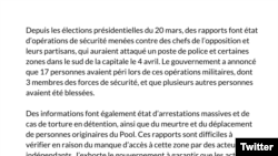 Communique du Haut Commissaire des Nations Unies pour les Droits de l'Homme du 13 avril 2016 -Twitter