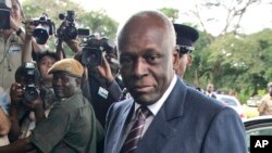 FILE - Angola's President Jose Eduardo dos Santos arrives at the Mulungushi International Conference Center in Lusaka, Zambia.
