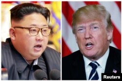 FILE - A combination photo shows North Korean leader Kim Jong Un in Pyongyang, North Korea and U.S. President Donald Trump in Palm Beach, Florida.