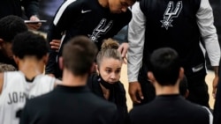 Hammon became the first woman to direct an NBA team, taking over the Spurs after coach Gregg Popovich was ejected. (AP Photo/Eric Gay)