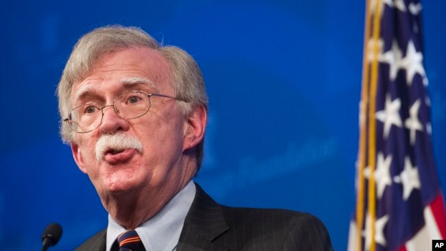 National security adviser John Bolton unveils the Trump administration's Africa strategy at the Heritage Foundation in Washington, Dec. 13, 2018. 