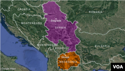 Peta wilayah Serbia, Romania dan Macedonia. (T. Benson for VOA)