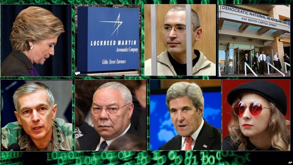 Entre los blancos se encuentran un gerente del programa de aviones cazas furtivos de Lockheed Martin, entidades como la banda de punk Pussy Riot, el entonces secretario de Estado de Estados Unidos, John Kerry, el ex secretario de Estado, Colin Powell y muchos otros.