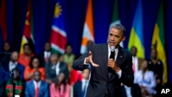 (File Picture) President Barack Obama speaks to participants of the Presidential Summit for the Washington Fellowship for Young African Leaders in Washington, Monday, July 28, 2014, during a town hall meeting. The President announced that the program will be renamed in honor of former South African President Nelson Mandela. The summit is the lead-up event to next week’s inaugural U.S.-Africa Leaders Summit, the largest gathering any U.S. President has held with African heads of state. (AP Photo/Manuel Balce Ceneta)