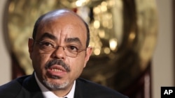 Meles Zenawi speaks to reporters in Cairo, Sept. 17, 2011. 