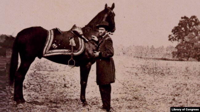 Ulysses S. Grant standing with his war horse, "Cincinnati"