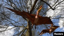 FILE - Animatronic pterosaurs are seen ahead of an interactive exhibition, Jurassic Kingdom, at Osterley Park in west London, Britain, March 31, 2017.