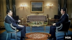 Prime Minister of the Kurdistan Regional Government in Iraq, Nechirvan Barzani (L) speaks to VOA's Ali Javanmardi (R) about various regional issues.