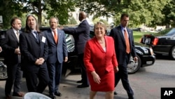 Chile's President Michelle Bachelet arrives to commemorate Chilean political figure and activist Orlando Letelier who was assassinated in 1976 by secret agents of the government of Chilean strongman Augusto Pinochet, Tuesday, June 23, 2009, in Washington.