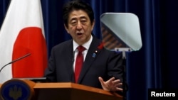 Japan's Prime Minister Shinzo Abe speaks during a news conference at his official residence in Tokyo, Japan, October 6, 2015.