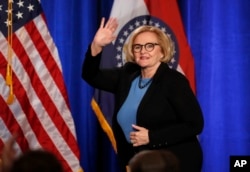 Sen. Claire McCaskill, D-Mo., steps on stage to deliver a concession speech in St. Louis, Missouri, Nov. 6, 2018.