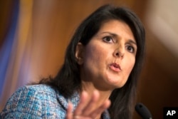 FILE - South Carolina Gov. Nikki Haley, shown speaking at the National Press Club in Washington, Sept. 2, 2015, said in her party's response to the State of the Union address that "there is more than enough blame to go around” for the nation's problems.