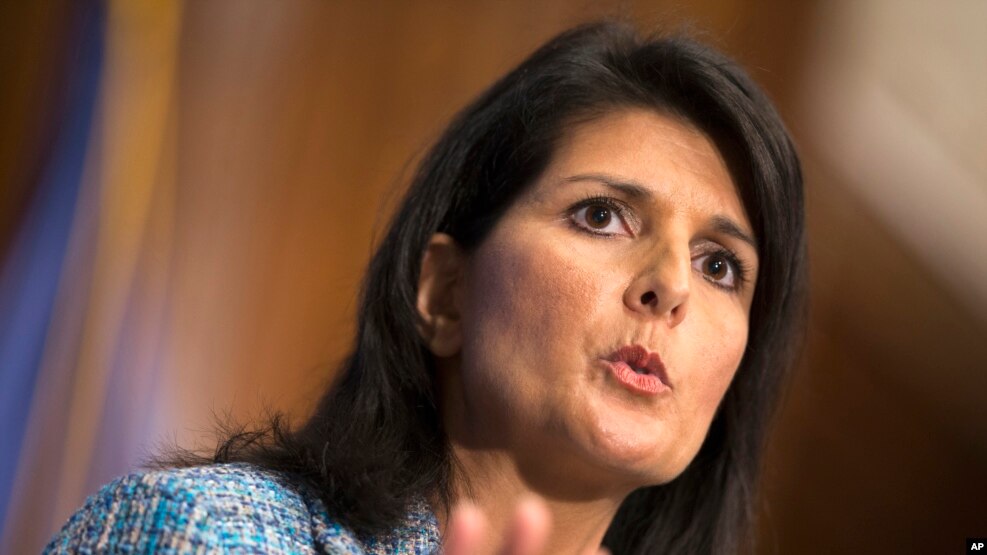FILE - South Carolina Gov. Nikki Haley, shown speaking at the National Press Club in Washington, Sept. 2, 2015, said in her party's response to the State of the Union address that no one who “is willing to work hard, abide by our laws and love our traditi