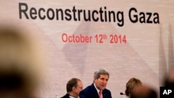 Ngoại trưởng Mỹ John Kerry phát biểu tại Hội nghị tái thiết Dải Gaza ở Cairo, ngày 12/10/2014.