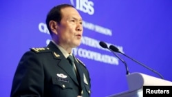 中國國防部長魏鳳和2019年6月2日在香格里拉對話會上發言（路透社）