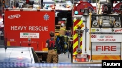 Xe cứu hỏa, cấp cứu làm nhiệm vụ gần phố Bourke, thành phố Melbourne, Australia, 9/11/2018 