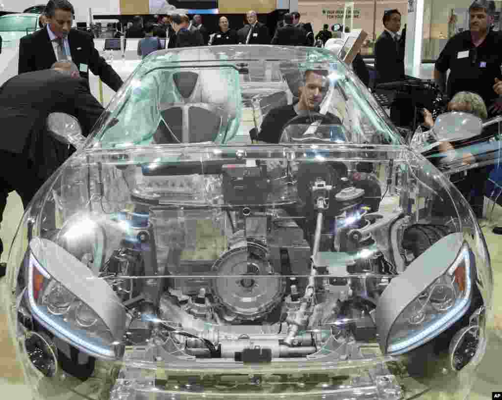 The transparent car of ZF company equipped with different security systems is presented on the second press day of the Frankfurt Auto Show IAA Frankfurt, Germany.