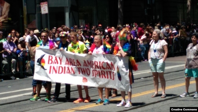 San Francisco, California's two spirit contingent marches at the San Francisco Pride parade, June 2014.