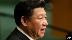 China's President Xi Jinping speaks during the 70th session of the United Nations General Assembly at its New York headquarters, Sept. 28, 2015.