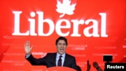 Perdana Menteri Justin Trudeau saat memberi pidato di hadapan para pendukung Partai Liberal, Oktober 2015. (Foto: Reuters)