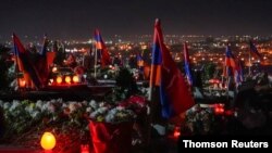 A view of Yerablur Military Pantheon cemetery on the eve of the Armenian nationwide mourning to commemorate those killed in a conflict over the region of Nagorno-Karabakh in Yerevan, Armenia, Dec. 18, 2020.