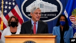 Attorney General Merrick Garland announces a lawsuit to block the enforcement of new Texas law that bans most abortions, at the Justice Department in Washington, Sept. 9, 2021. 