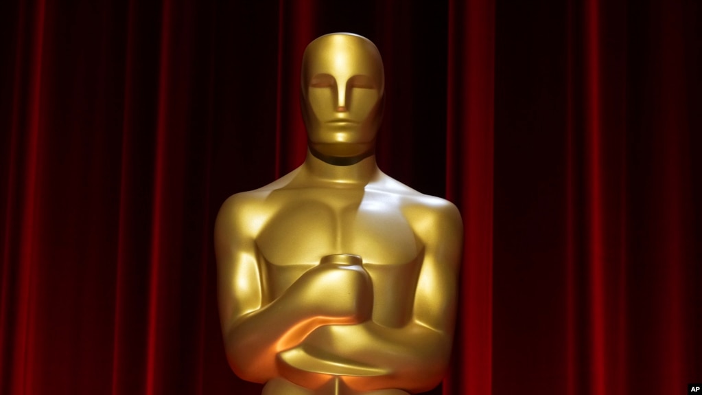A replica of the Academy Awards statuette on display prior to the 96th Academy Awards nominations announcement on Tuesday, Jan. 23, 2024, at the Samuel Goldwyn Theater in Beverly Hills. (Photo by Jordan Strauss/Invision/AP)